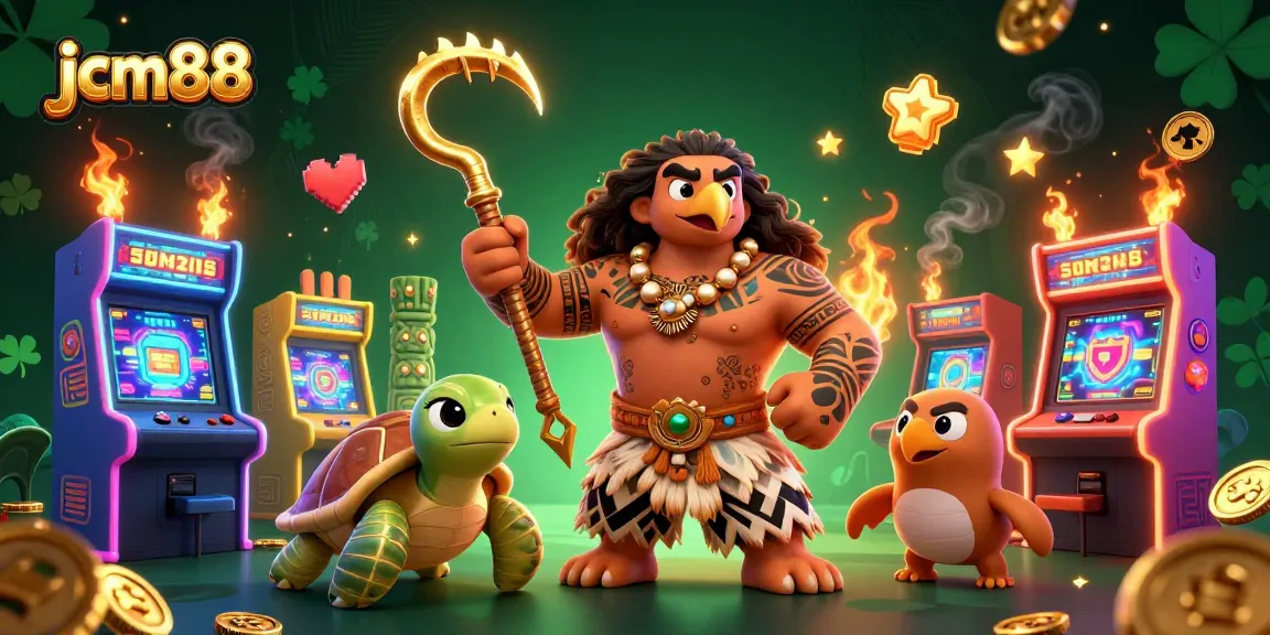 Engage with jcm88 as a tribal demigod hawk and turtle adventure through vibrant casino arcade!