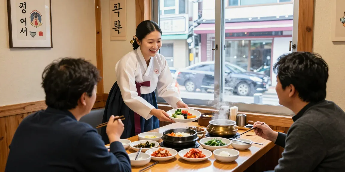 Delicious Korean dishes at 상봉동 한국관 in a warm and inviting restaurant setting