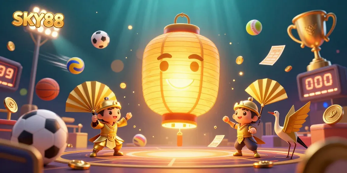 Engage in thrilling gameplay at SKY88 casino with vibrant 3D illustration filled with sports action and excitement.