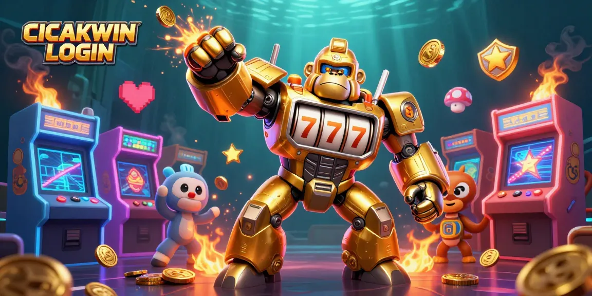 CICAKWIN LOGIN engaging players in a dynamic online casino experience amidst slot-powered mech and arcade elements.