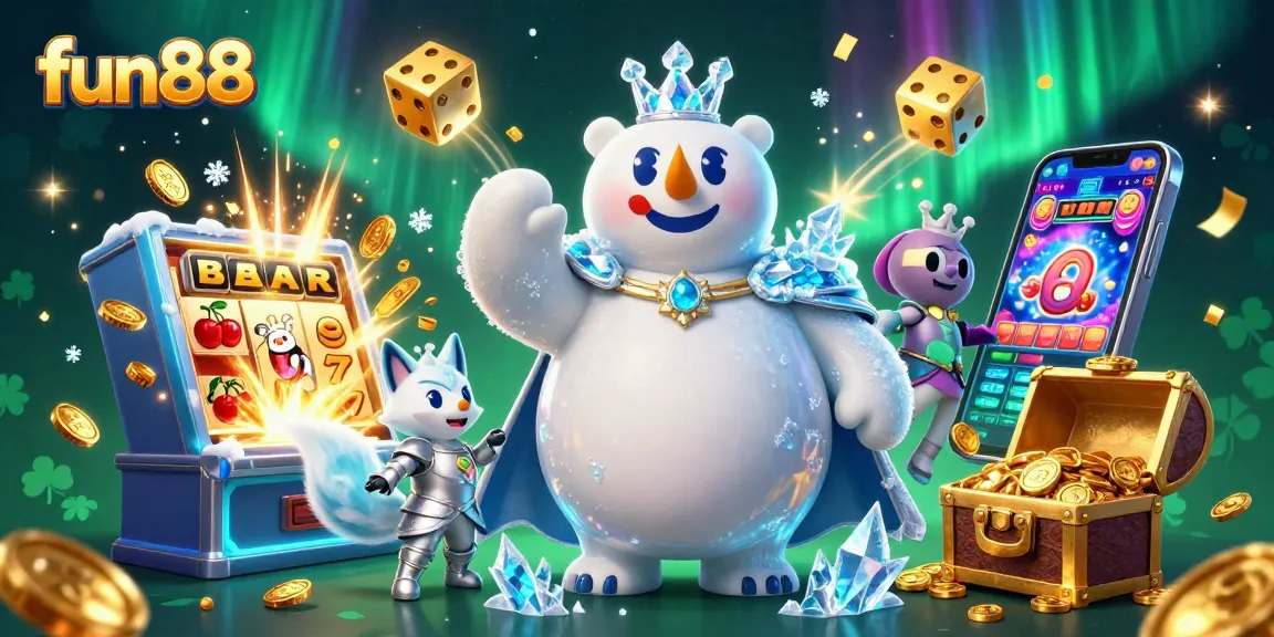 Experience fun88 with a captivating scene of a polar bear king and a fox in a casino environment.
