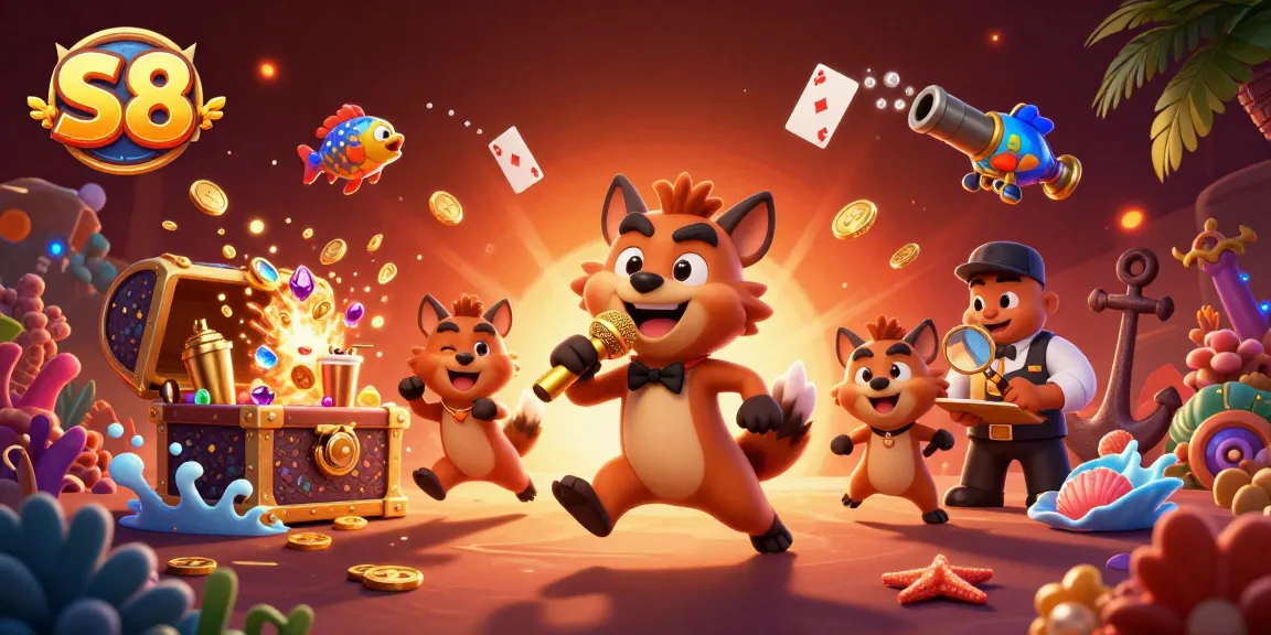 S8 invites players to enjoy a vibrant casino club atmosphere with hyenas, gold coins, and engaging activities.