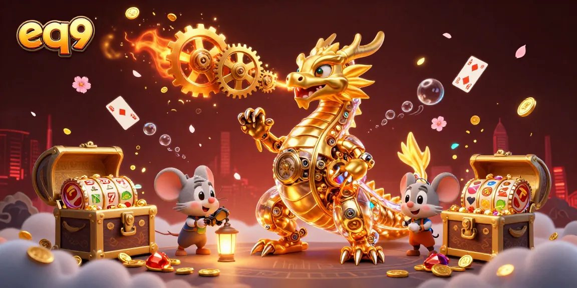 Engage with the thrilling gameplay at eq9 featuring a dragon, gold coins, and vibrant casino elements.