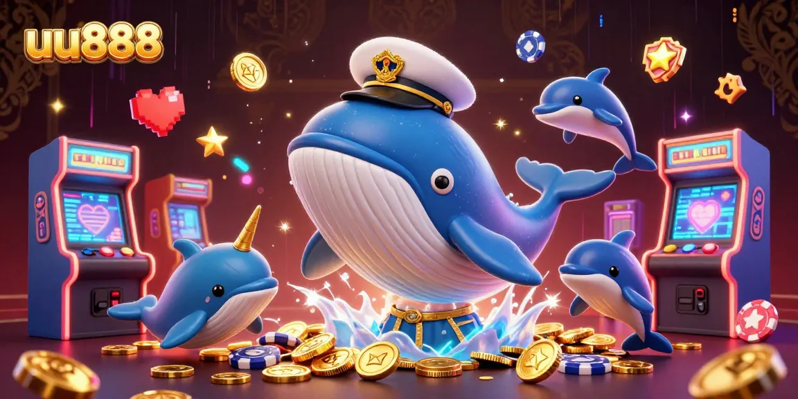 Experience the excitement of uu888 while a whale breaching through coins and playful dolphins add fun.