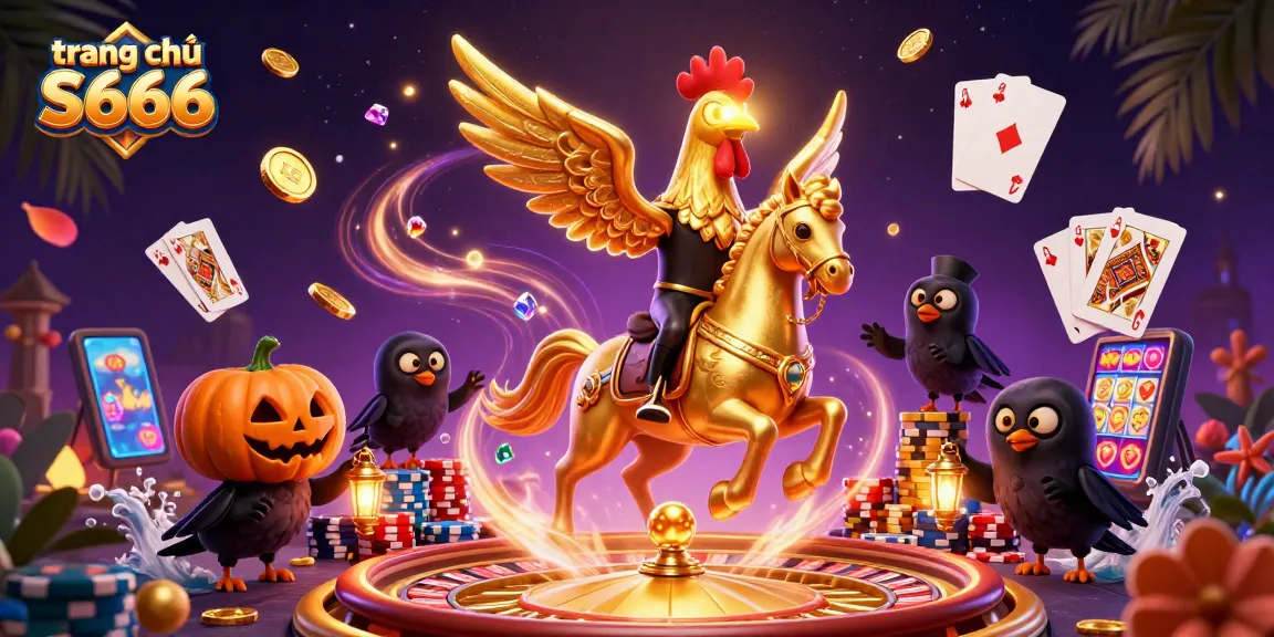 Experience thrilling wins at trang chủ S666, featuring a golden rooster and casino excitement.