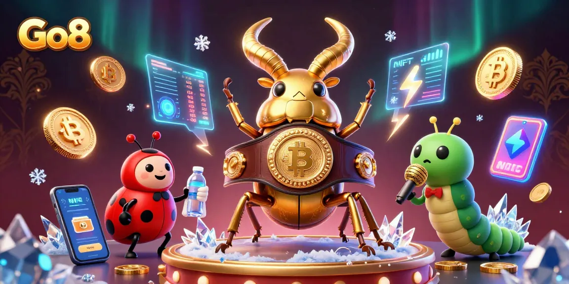 Engage in exciting gaming with Go8's vibrant casino world, showcasing animated characters and crypto elements.