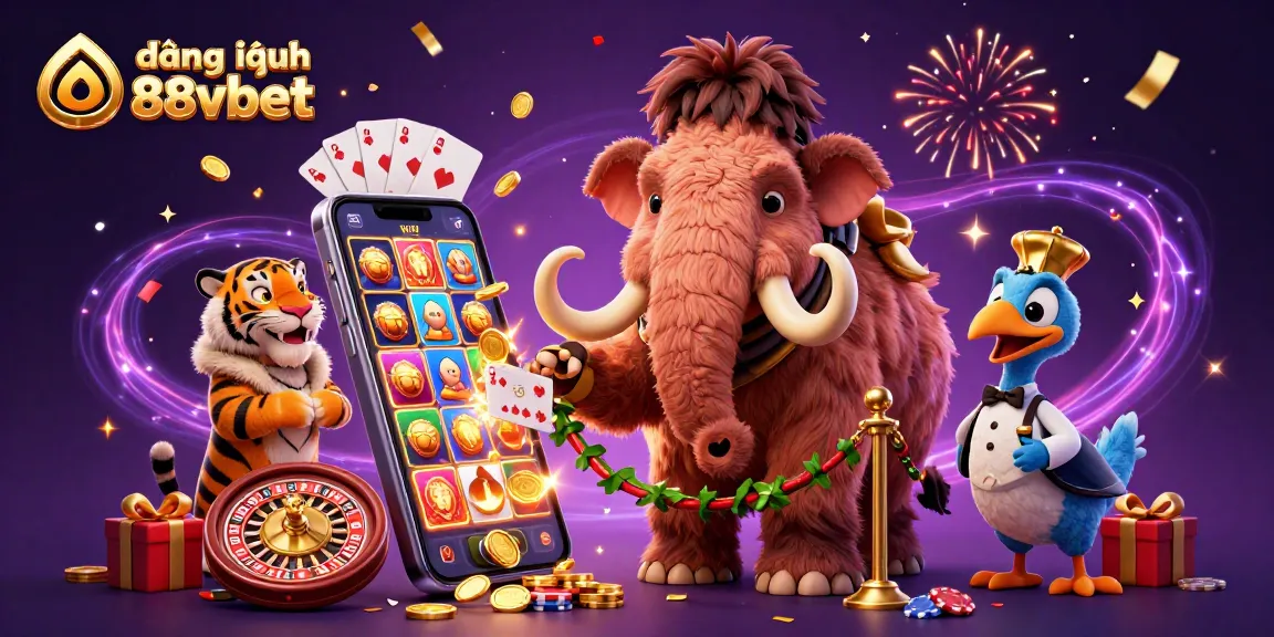 Play and register at đăng nhập 88vbet with a vibrant casino scene featuring iconic characters and exciting game elements.