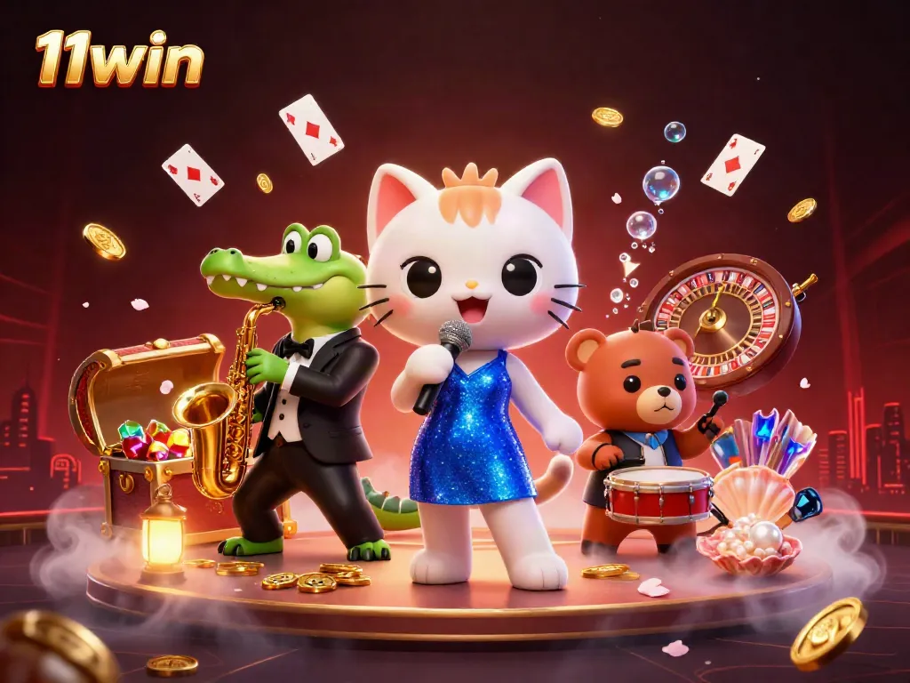Experience thrilling games at 11win with vibrant characters in a lively casino atmosphere.