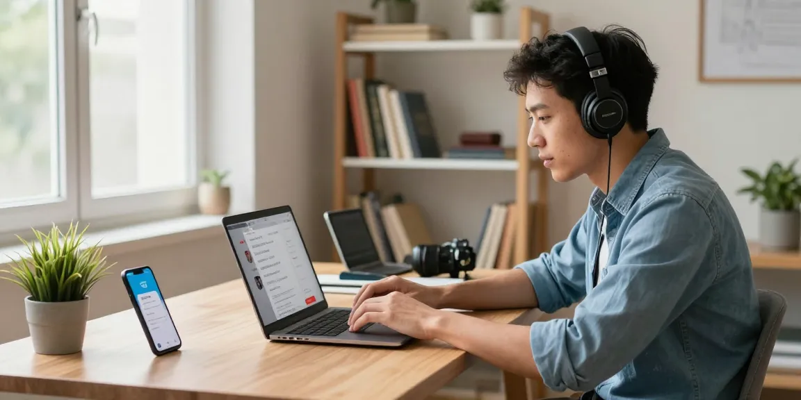 Engaging workspace showcasing the use of teiegramin.com for modern communication in a home office.