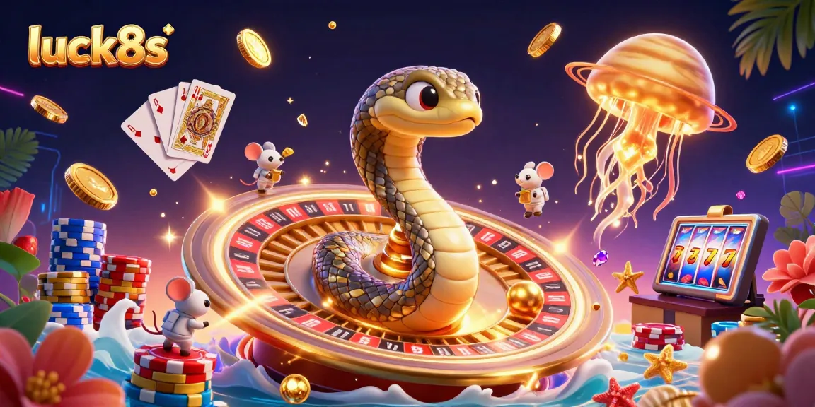 Place bets on engaging luck8ss casino games in a vibrant 3D cosmic scene.