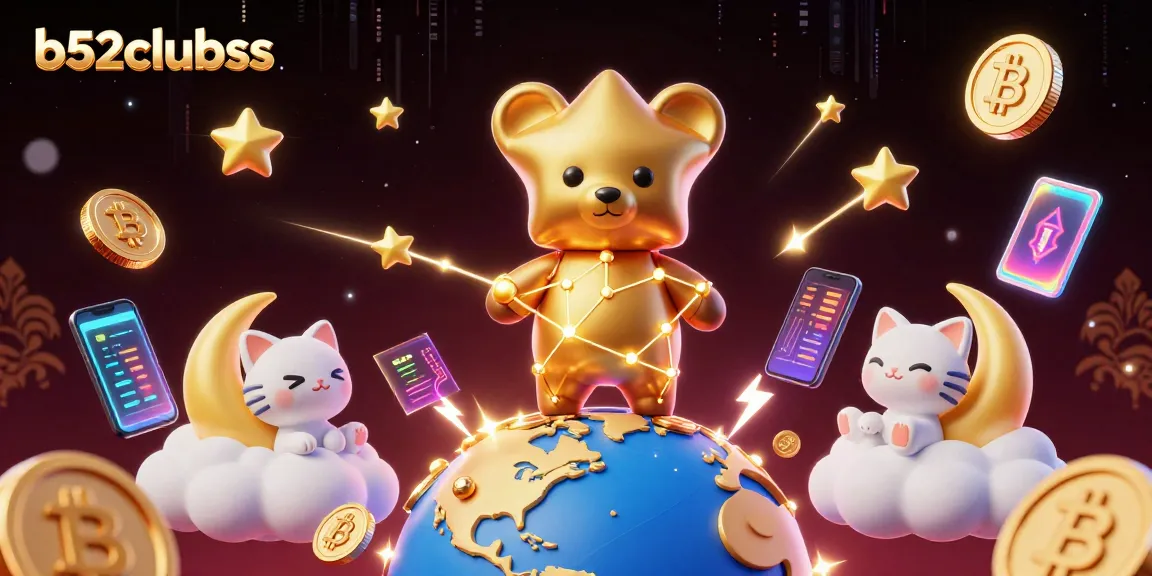 B52clubss showcases a 3D constellation bear scooping coins in a vibrant casino-themed illustration.