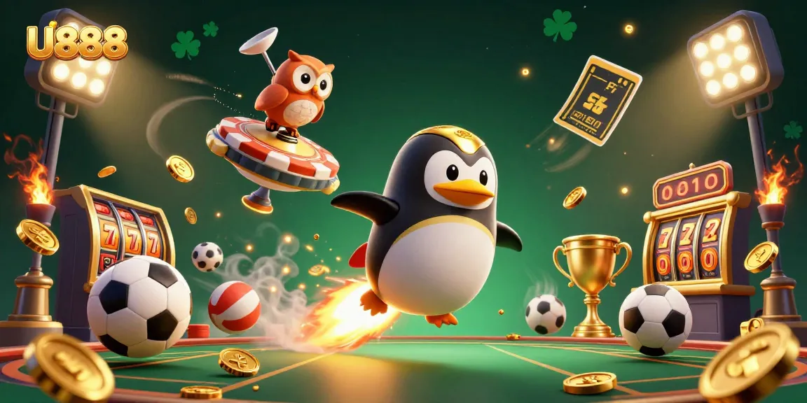 Experience thrilling gameplay with U888's vibrant 3D casino illustration, featuring dynamic elements.