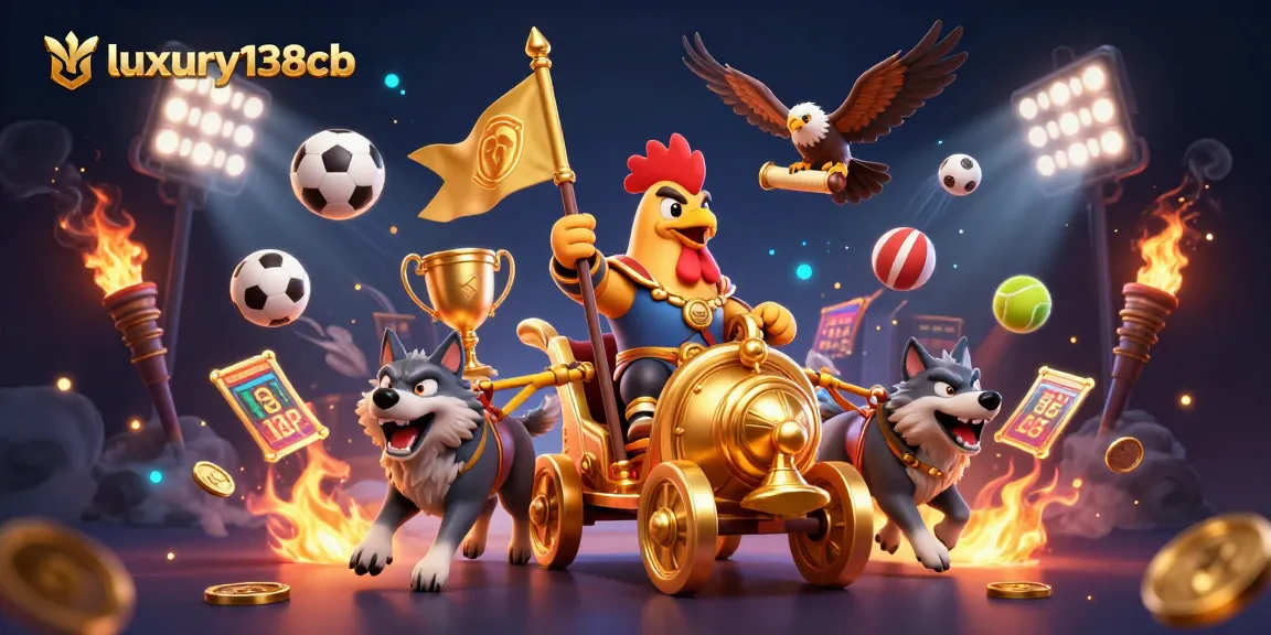 Immerse in luxury138cb's vibrant casino adventure featuring a majestic rooster warlord and dynamic sports elements.