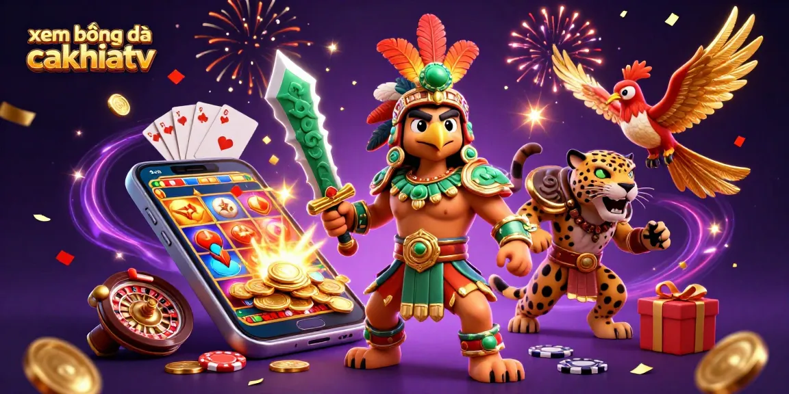 Enjoy xem bóng đá cakhiatv with thrilling gaming elements in a vibrant 3D illustration.
