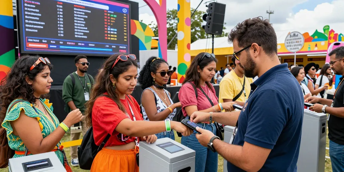 Efficient control de acceso con pulsera digital at a lively festival event.