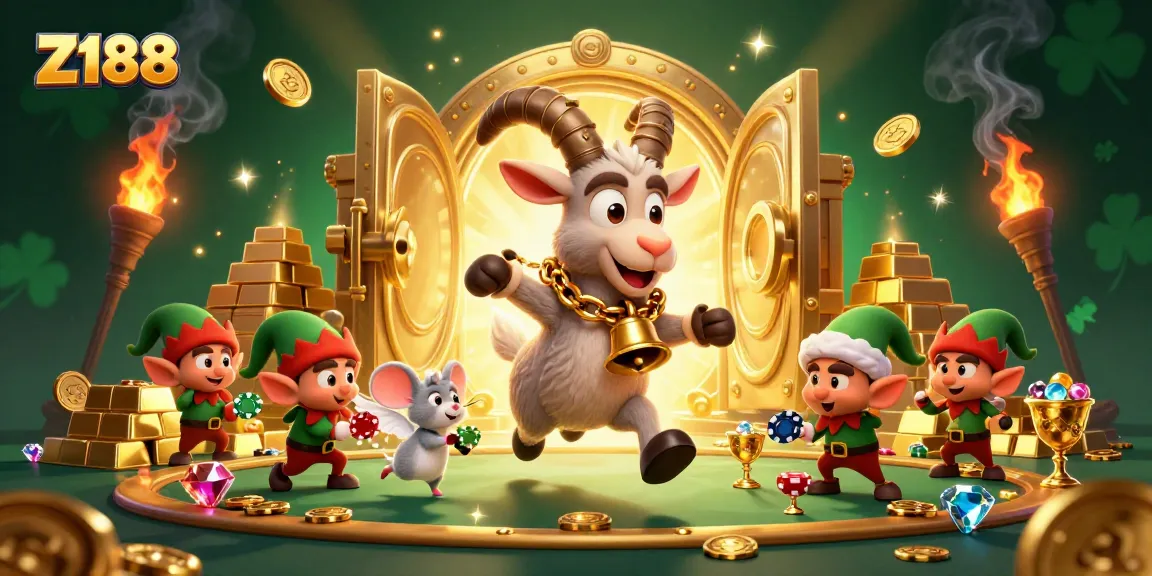 Experience thrilling gameplay at Z188 with a dynamic casino scene featuring Krampus and mischievous gremlins.