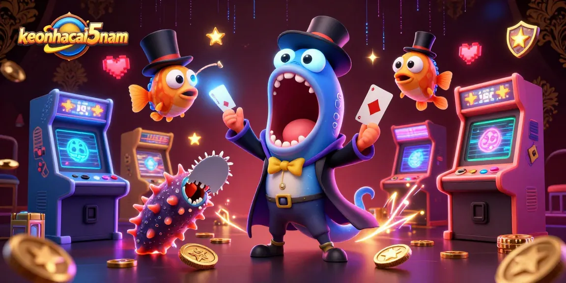 Experience keonhacai5nam's thrilling magic act with a deep-sea eel, anglerfish spotlight, and casino gaming elements.
