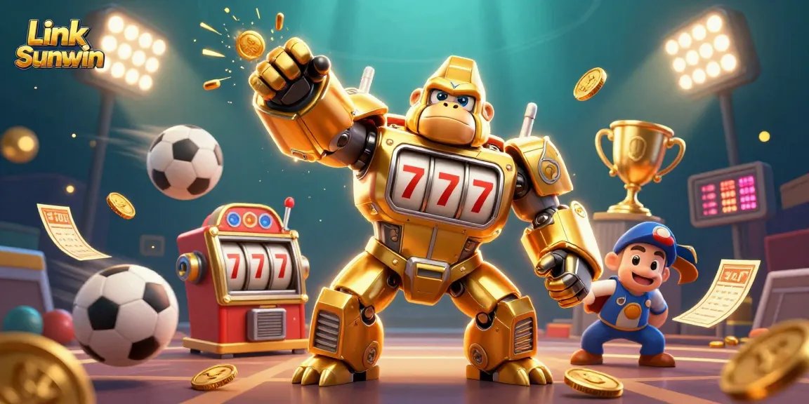 Experience thrilling wins with Link Sunwin, a dynamic gaming illustration showcasing vibrant casino features.
