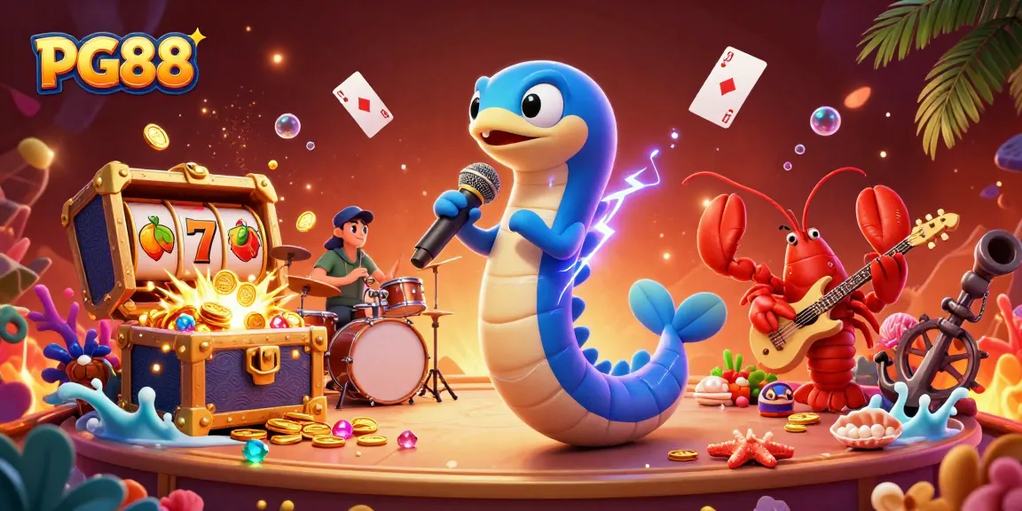 Experience thrilling gameplay at PG88 with a vibrant underwater casino scene featuring dynamic characters and rich gaming elements.