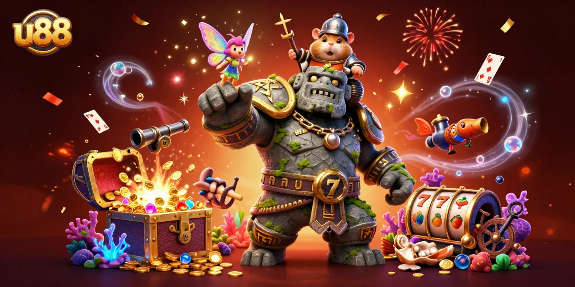 Experience thrilling gameplay at u88 with a 3D illustration of a magical casino adventure.