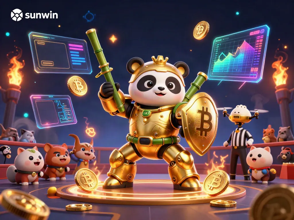 Experience thrilling gameplay with sunwin's exciting 3D gambling adventure showcasing unique characters and crypto-themed elements.