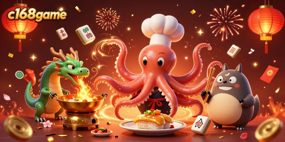 Play games at c168game with vibrant characters and festive elements celebrating wins.