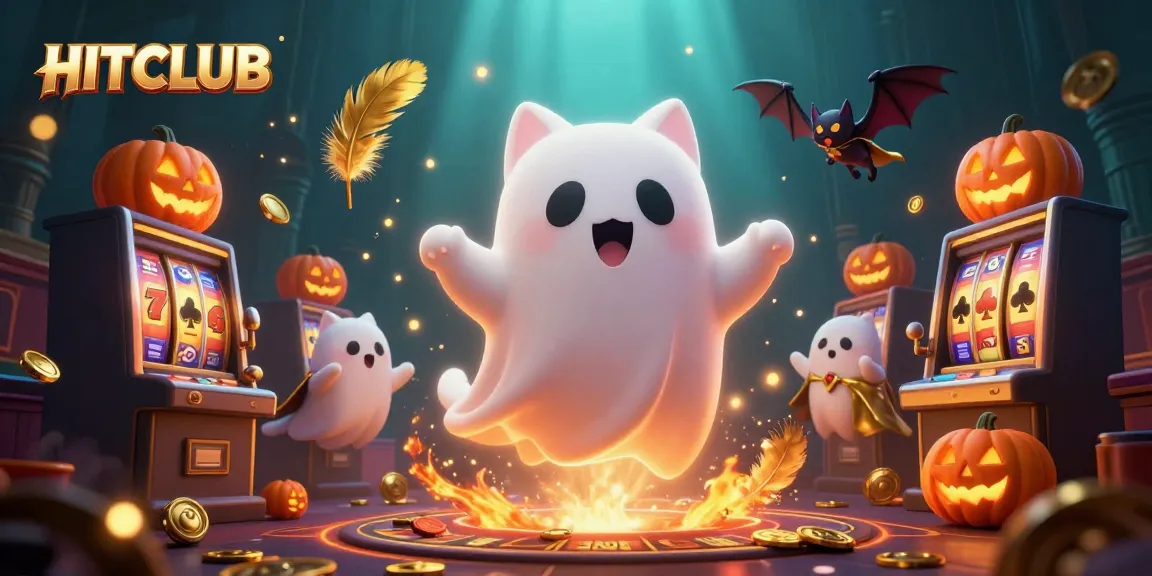 Join the HITCLUB experience with a ghost cat and vampire bat in a thrilling casino scene.