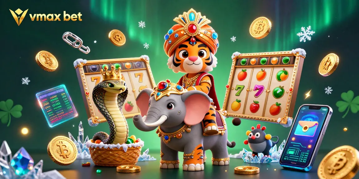 Experience the vibrancy of vmax bet with this dynamic 3D scene featuring a regal tiger and elephant delivering exciting jackpot thrills.