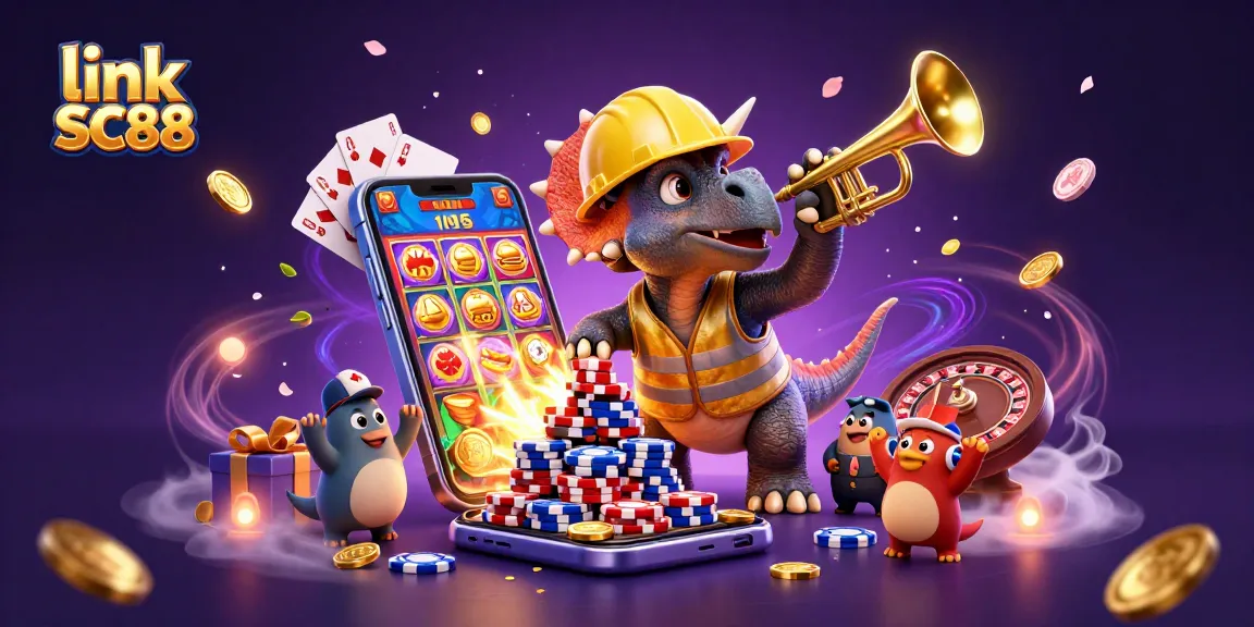 Spin the reels at link SC88 with thrilling 3D triceratops and casino elements in vibrant celebration.