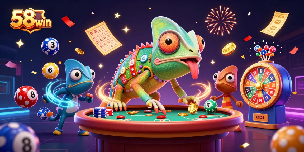Experience the excitement of 58win's casino atmosphere with vibrant game elements and engaging characters.