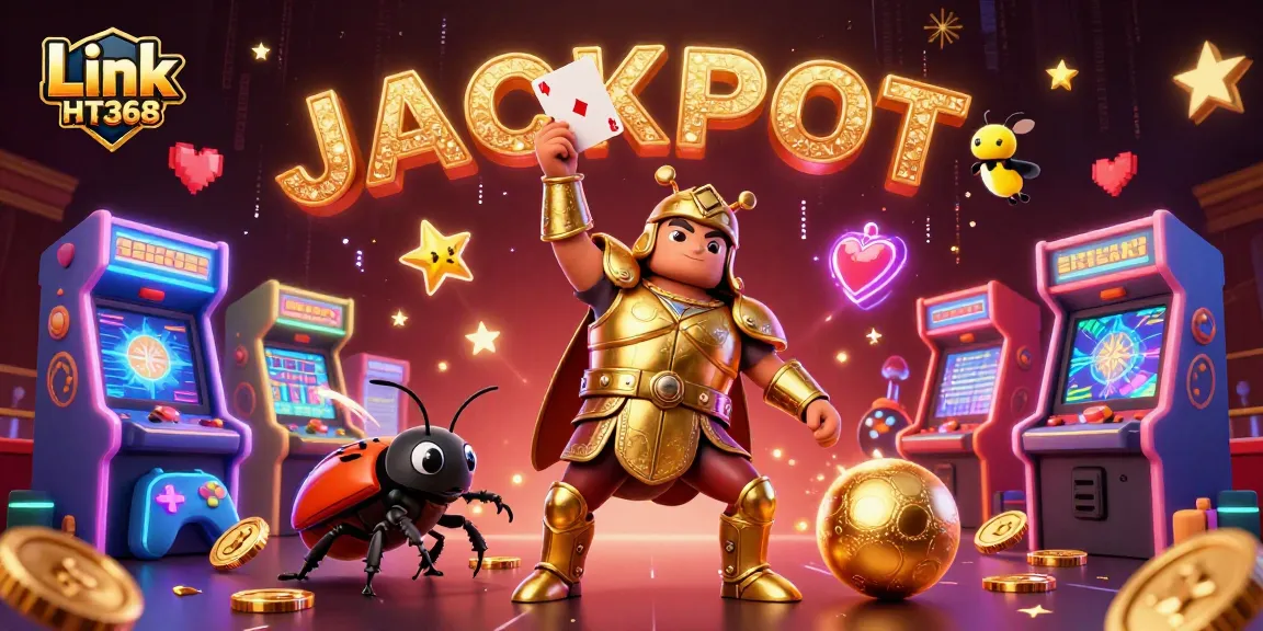 Win big with Link HT368 in a vibrant casino scene featuring exciting gaming elements.