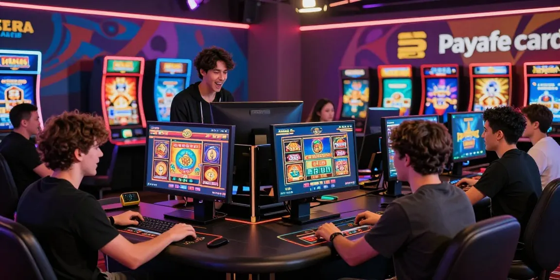 Spieler genießen das immersive Erlebnis in einem Paysafe Card Casino, das Aufregung und moderne Spielelemente zeigt.