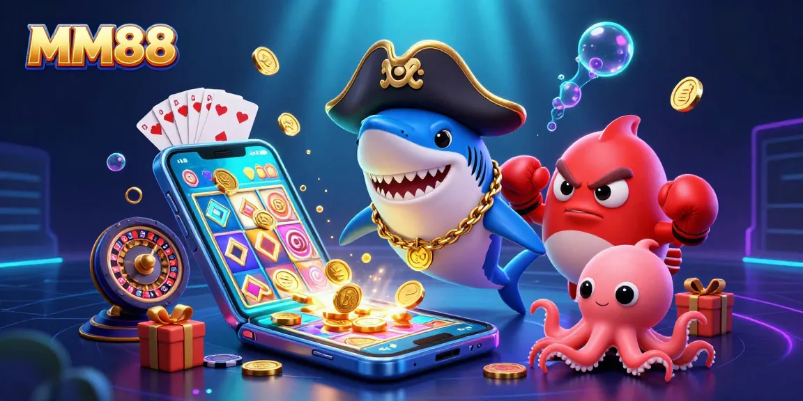 Join the thrilling world of MM88 with pirate shark and octopus in an exciting game scene.