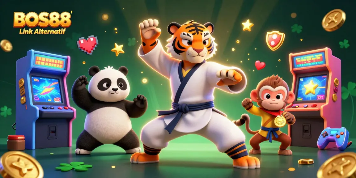 Keberuntungan di BOS88 Link Alternatif dengan panda, harimau, dan monyet beraksi di mesin slot 3D