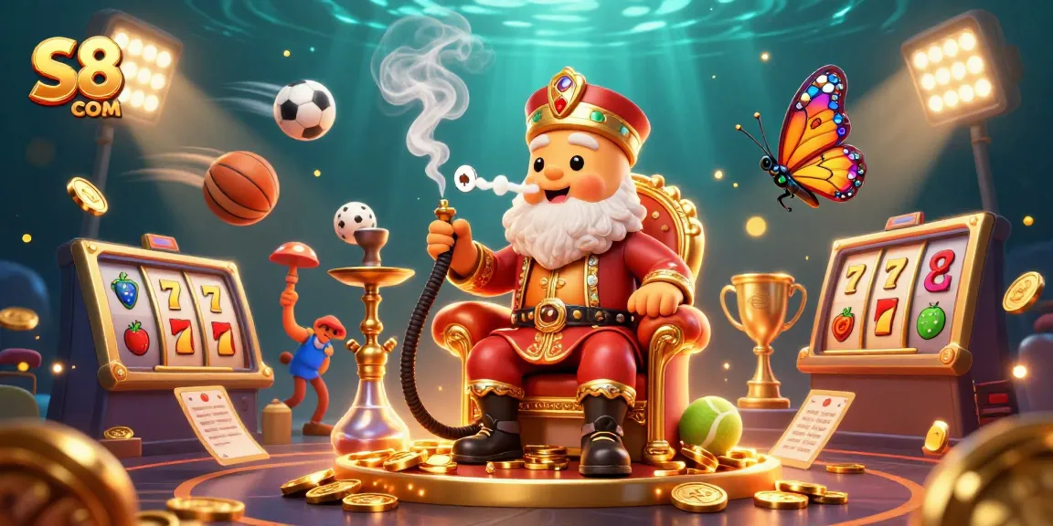 Engage with S8 COM for thrilling slot wins and casino excitement in a vibrant 3D illustration