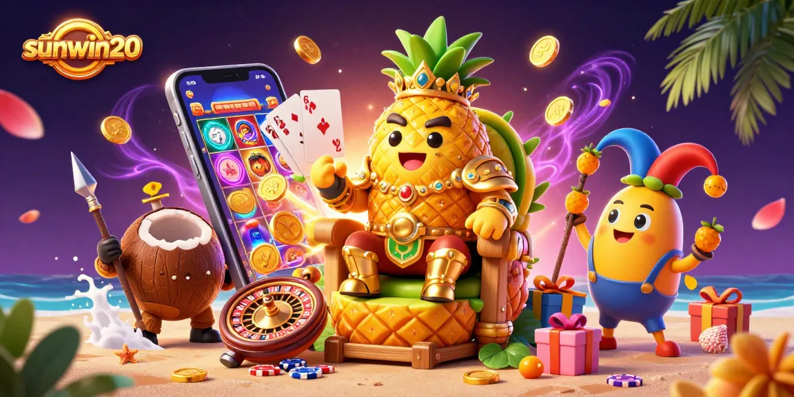 Join the golden pineapple king at sunwin20 as he rules a vibrant beach casino, featuring thrilling games!