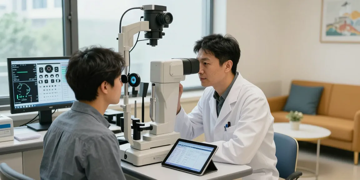 SNU Eye Clinic ophthalmologist examining a patient with advanced equipment, reflecting personalized eye care.