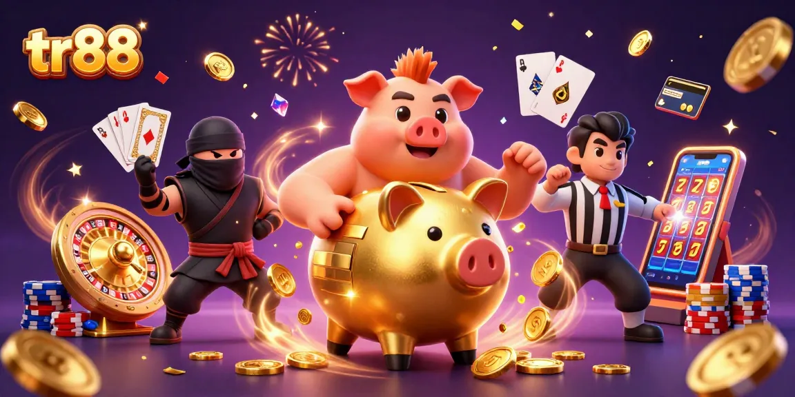 Spin to win at tr88 with vibrant casino characters and exciting gaming elements in a celebratory scene.