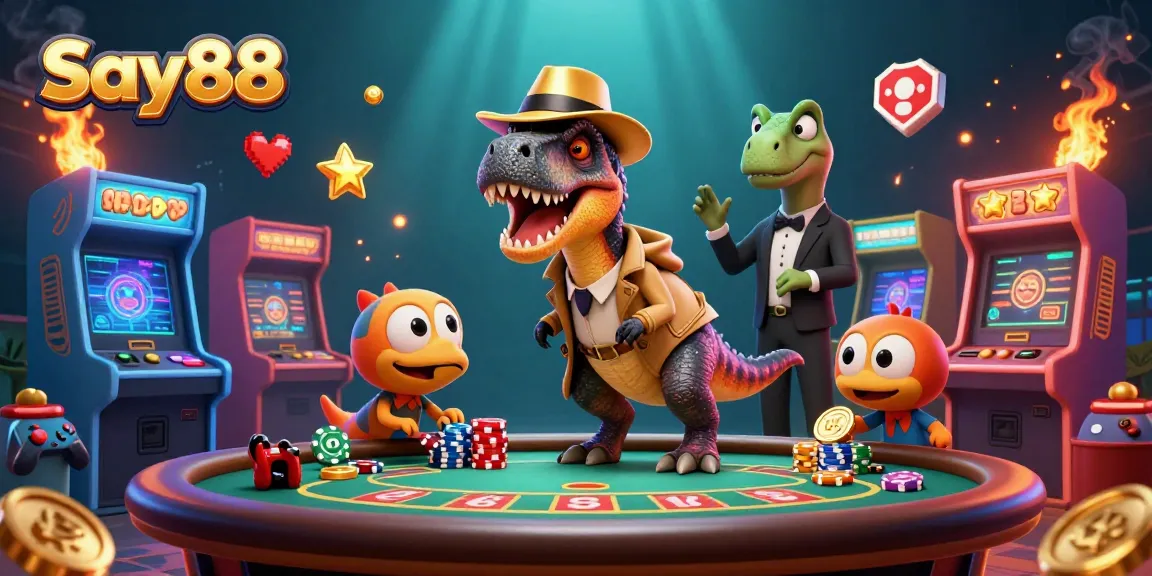 Shooting slots and winning jackpots at Say88, a vibrant casino with colorful 3D elements.