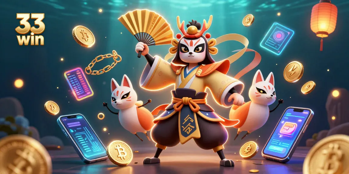 Engage with 33 win through colorful 3D casino scenes showing warrior characters enjoying crypto-infused games.