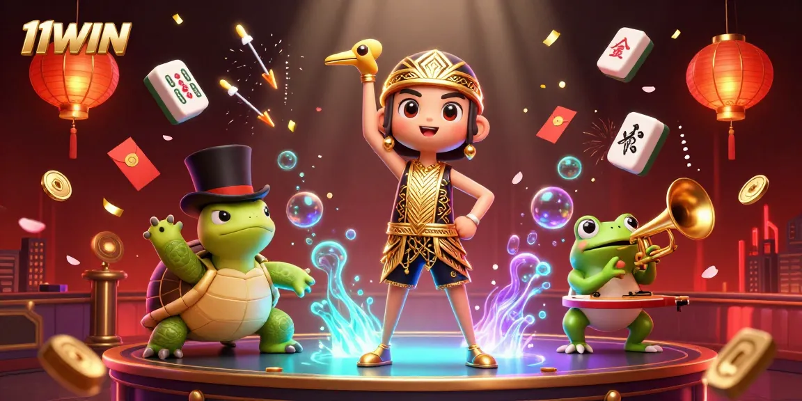 Engage in the excitement of 11WIN with vibrant 3D casino action illustrated art.