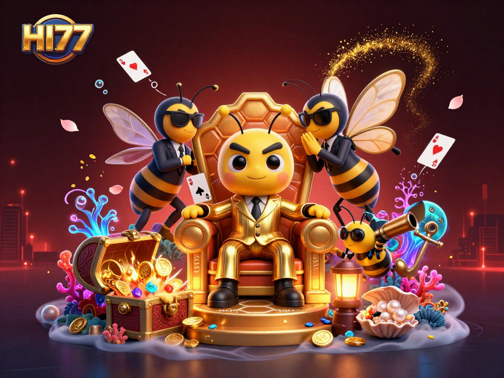 Experience HI77's vibrant gaming adventures with this ultra-detailed 3D illustration featuring thrilling casino elements.