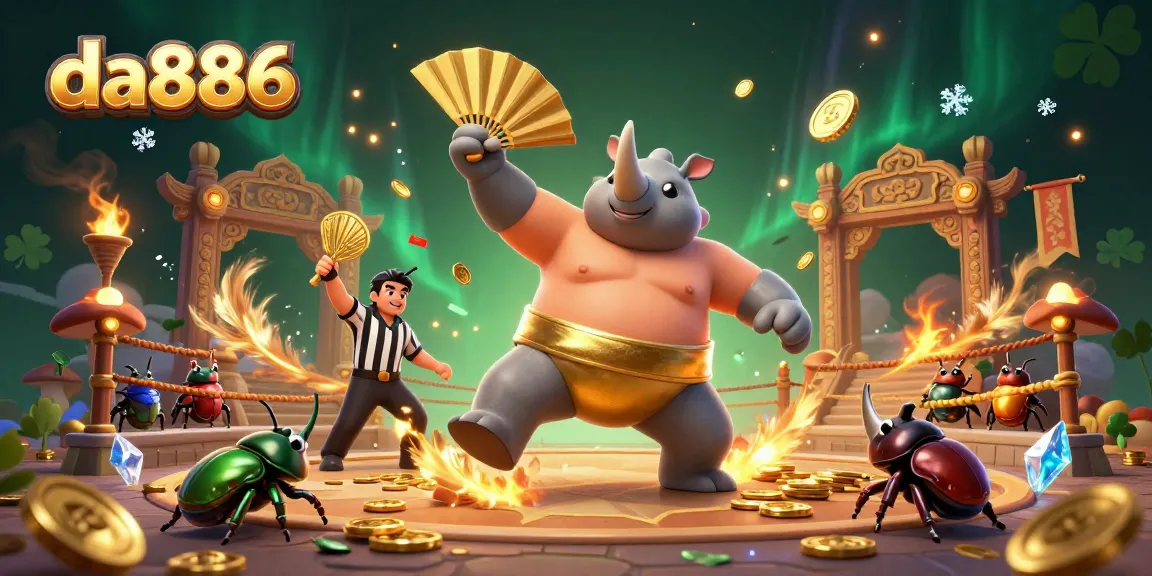 Engage with da886 as the sumo champion beetle stomps and coins scatter in a vibrant casino scene.
