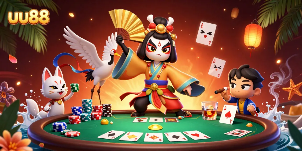 Engage in thrilling gameplay at uu88 with vibrant poker action featuring colorful chips and dynamic characters.