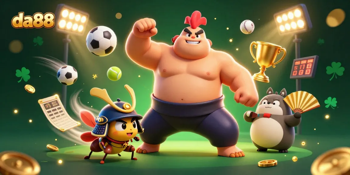 Experience the excitement of gaming with da88 featuring a powerful sumo wrestler and dynamic sports elements.