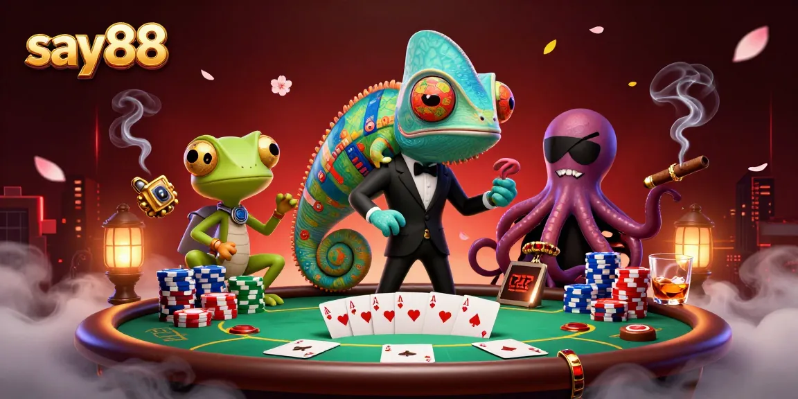 Experience thrilling wins with say88's dynamic casino scene illustrated in 3D.