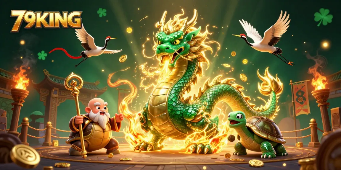Win big at 79KING with a magical dragon and dynamic gaming elements showcasing thrilling online casino experiences.