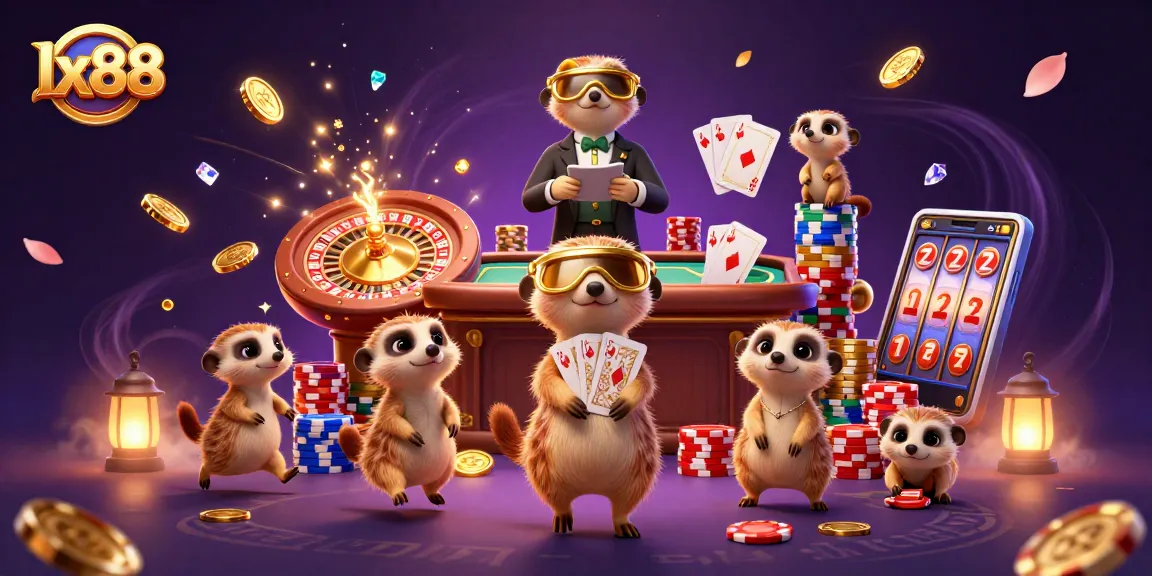 lx88's thrilling 3D cartoon meerkat casino featuring dynamic dealers and sparkling treasures.
