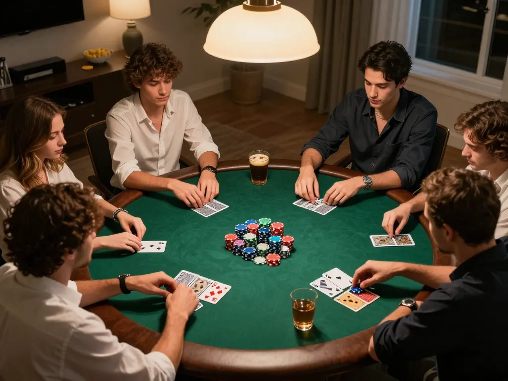 SUNWIN players enjoying an exciting poker night with vibrant chips and cards.
