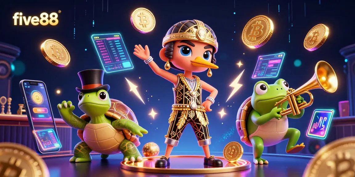 Engage in vibrant five88 casino action with 3D characters and crypto elements.